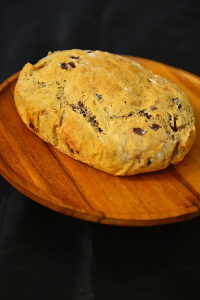 A savory Knead Bread with cranberries and walnuts
