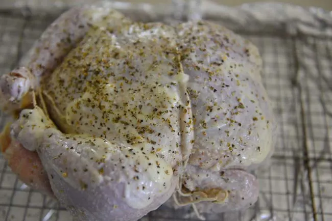 Garlic roast chicken marianted and ready to go into the oven