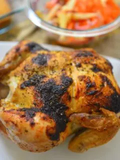 Garlic roast chicken with crispy brown skin and juicy tender meat