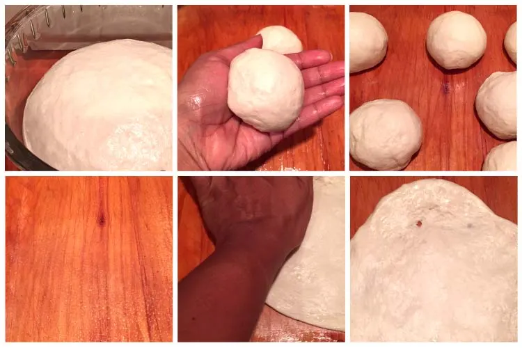 A collage of images showing the Naan being shaped from the dough.