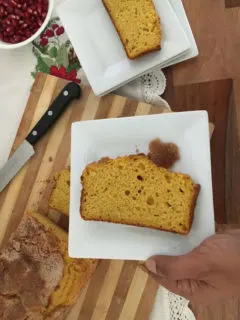 Slices of pumpkin loaf on a plates
