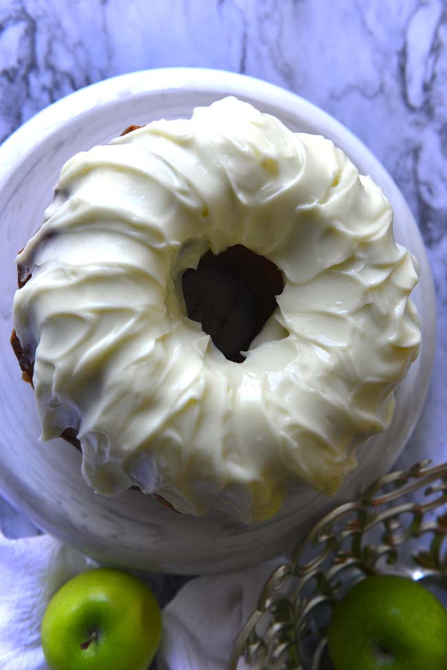 Caramel Apple Pound Cake with tangy cream cheese glaze