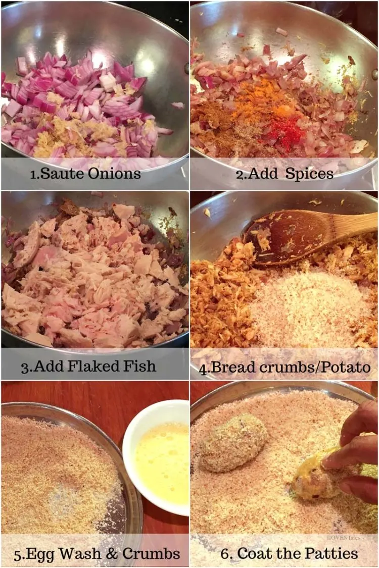 Collage of pictures showing steps to making tuna cutlets