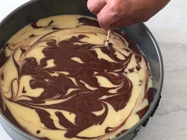 Chocolate Marble Cake - Making swirls