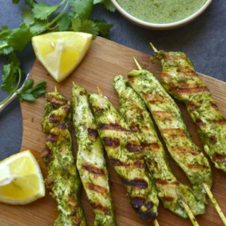tender chicken skewers marinated in cilatro and lime marinade and grilled