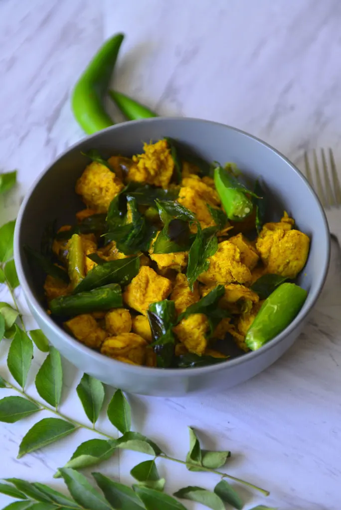 Curry Leaves Chicken- Boneless chicken cooked with spices and flavored with curry leaves