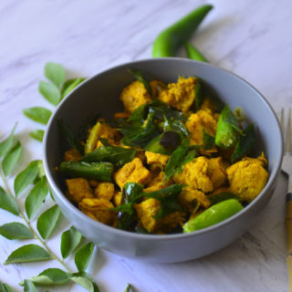 Curry Leaves Chicken- Boneless chicken cooked with spices and flavored with curry leaves