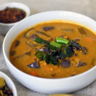 Varutharacha Sambar - A vegetable and lentil dish made with roasted spices and tamarind