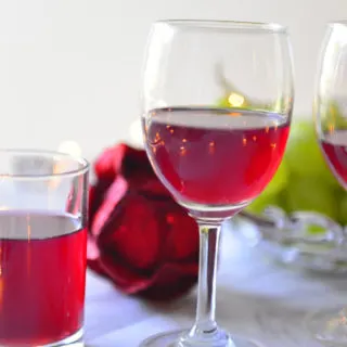 Glasses with red wine on a festive table.