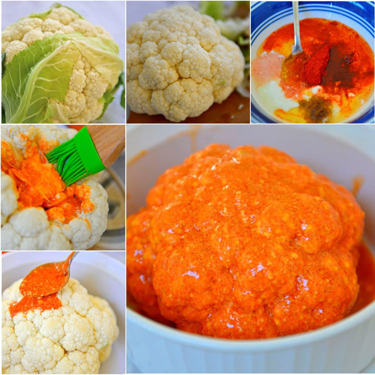 Collage showing steps to Making Roasted Cauliflower