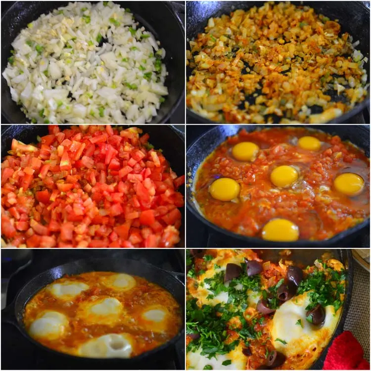 Making Shakshuka - poached Eggs in tomato sauce