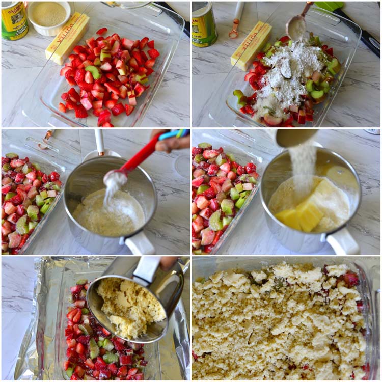Making Strawberry Rhubarb Crumble