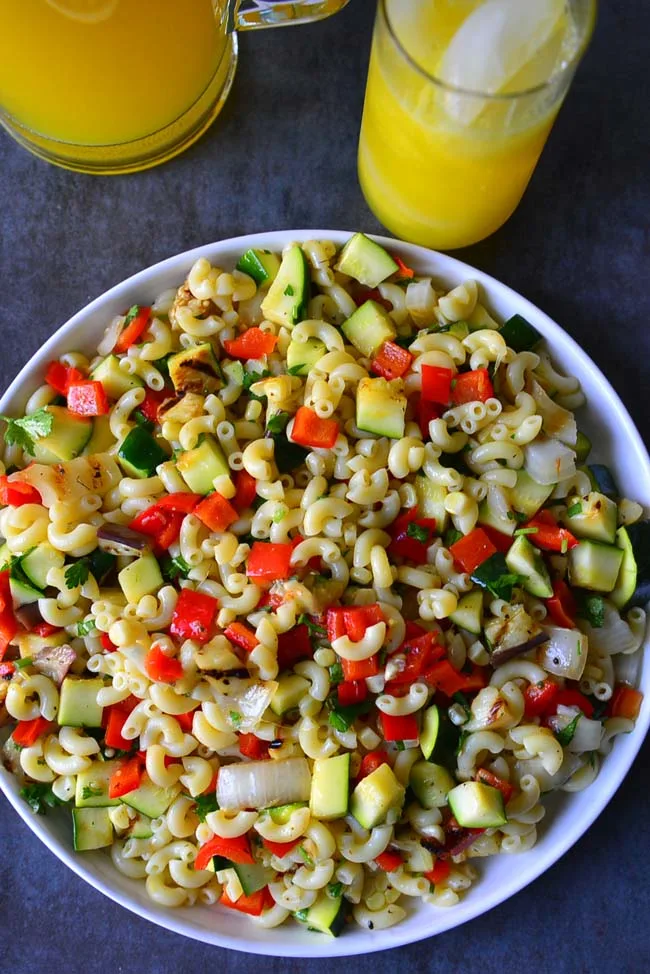 Grilled Vegetable Pasta Salad on a plate 