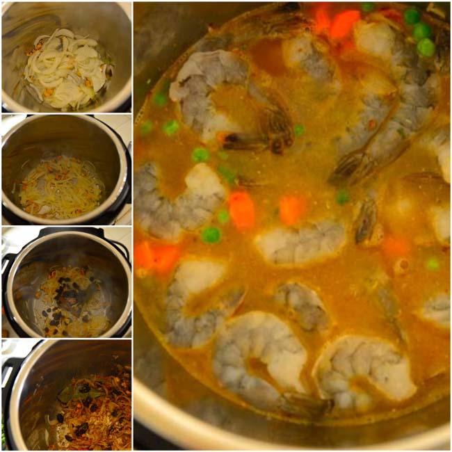 Making Instant Pot Shrimp Biryani