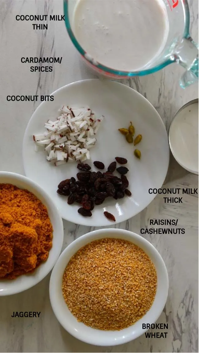 Broken wheat payasam or gothambu pradhaman ingredients