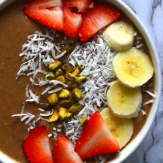Fruit And Chocolate Smoothie Bowl With Barleans Silk Greens