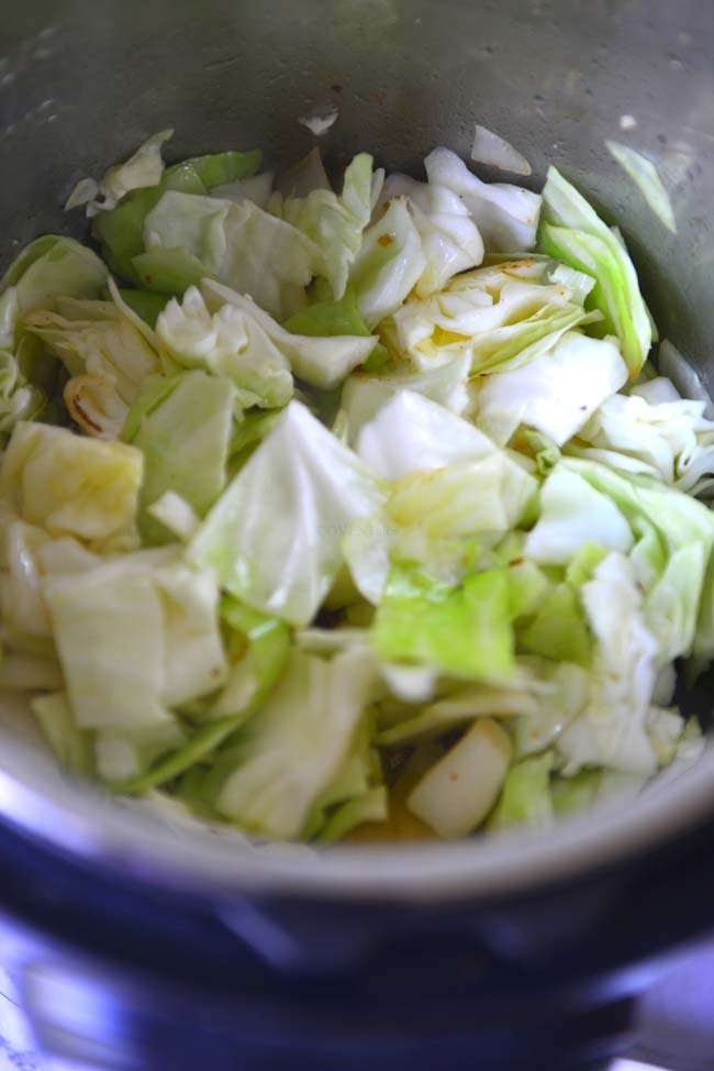 Cabbage in soup pot.