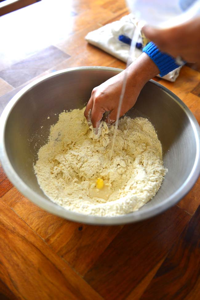 Kneading tomake  the  dough for the  easy flat  bread