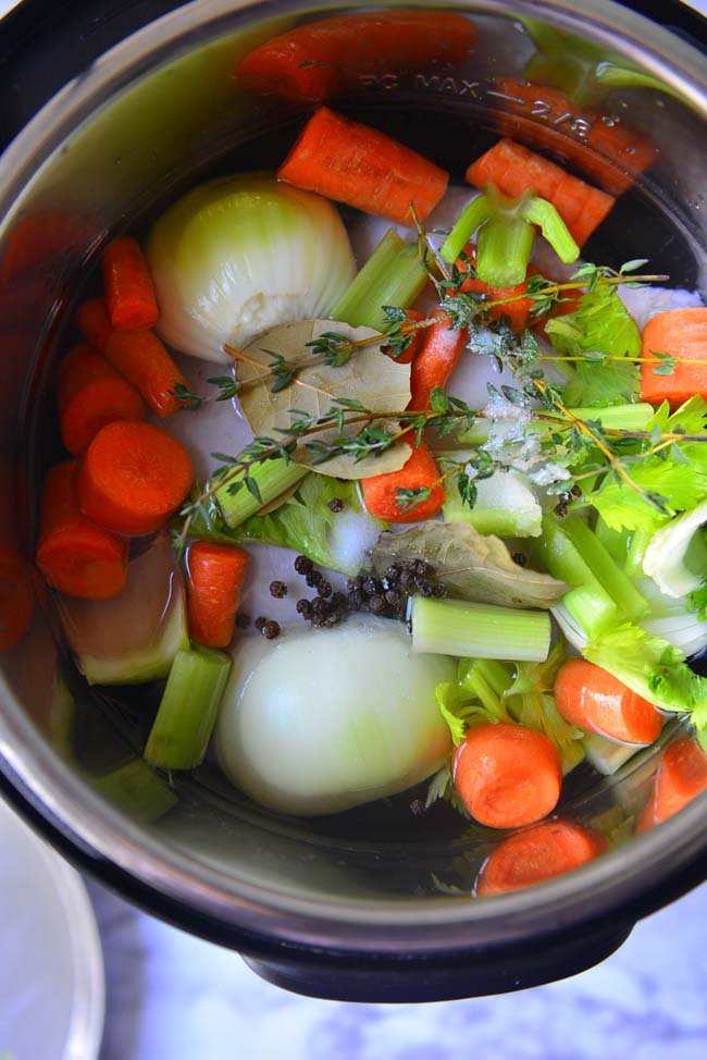 All the ingredients ready to go for the chicken stock in teh instant pot