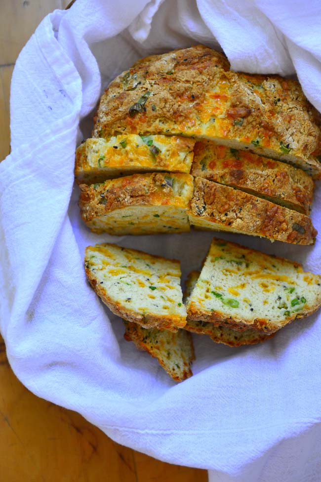 A savory quick bread - Cheddar and green onions soda bread
