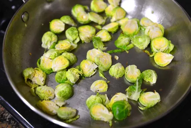 Saute brussels sprout cores