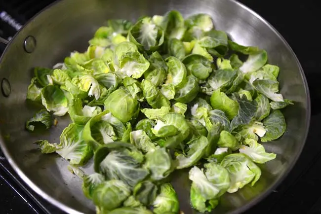 Saute the brussels sprout leaves