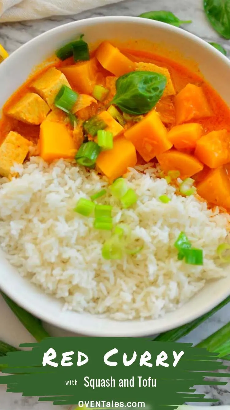 Pinnable image for Thai red curry with Butternut squash and Tofu