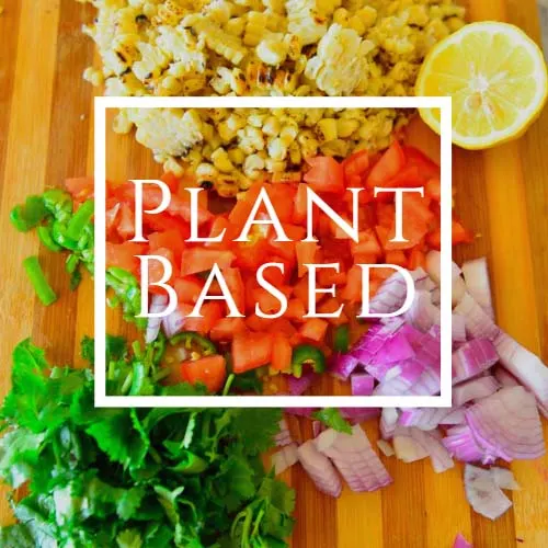Plant based written on an image of chopped vegetables